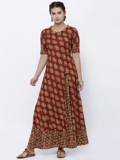 

Vishudh Women Rust Orange Printed A-Line Kurta