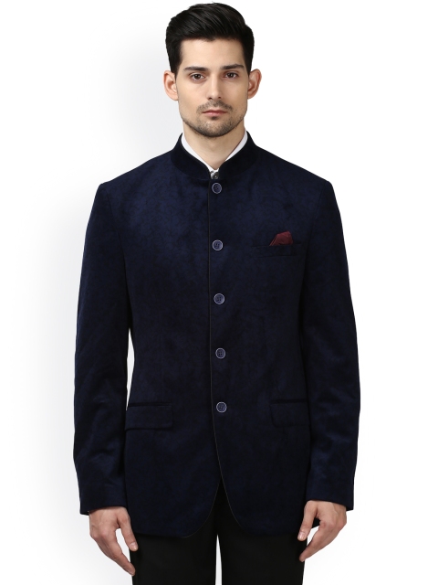 

Park Avenue Blue & Black Slim Fit Self-Design Blazer