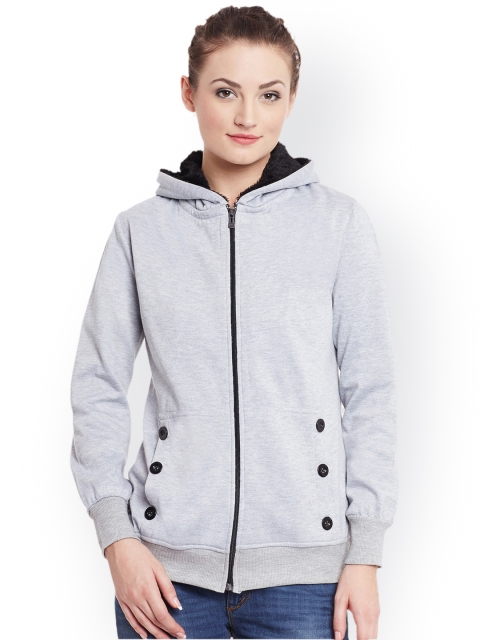 

Belle Fille Women Grey Melange Solid Hooded Bomber Jacket