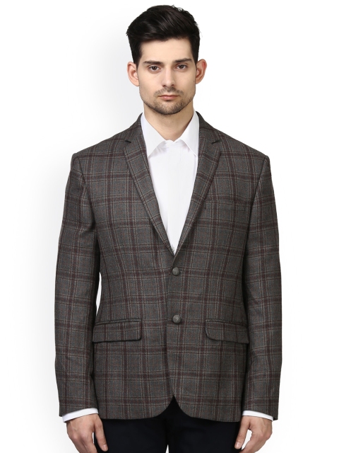 

Park Avenue Men Grey Checked Slim-Fit Single-Breasted Blazer