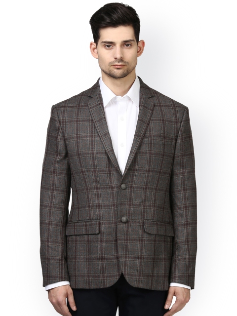 

Park Avenue Men Brown Checked Single-Breasted Slim Fit Blazer