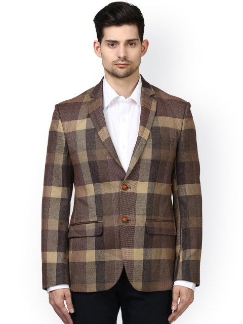 

Park Avenue Men Brown & Beige Checked Single-Breasted Slim Fit Blazer