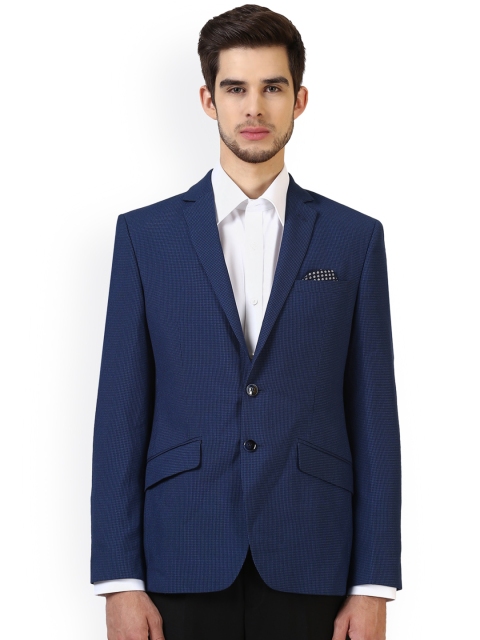 

Park Avenue Navy Blue Checked Single-Breasted Blazer