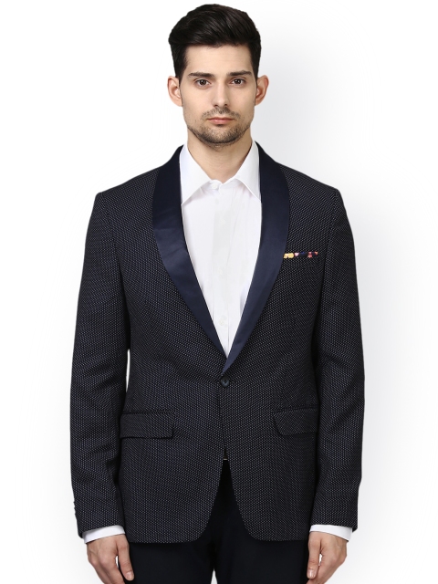 

Park Avenue Men Blue Printed Single-Breasted Super Slim-Fit Party Blazer