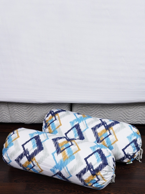 

HOMEMONDE Set Of 2 Printed Cotton Bolster Covers, White