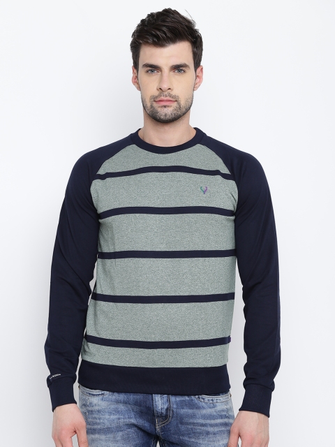 

Solly Sport by Allen Solly Men Green & Navy Striped Sweatshirt