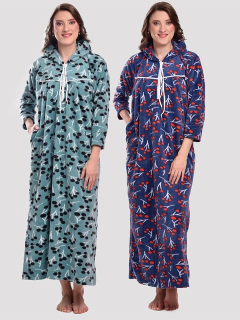 

CIERGE Women Pack Of 2 Blue Printed Maxi Nightdress