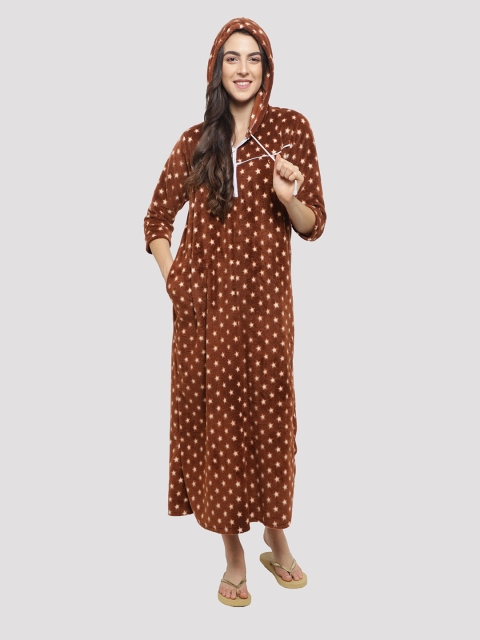 

CIERGE Women Brown Printed Maxi Nightdress