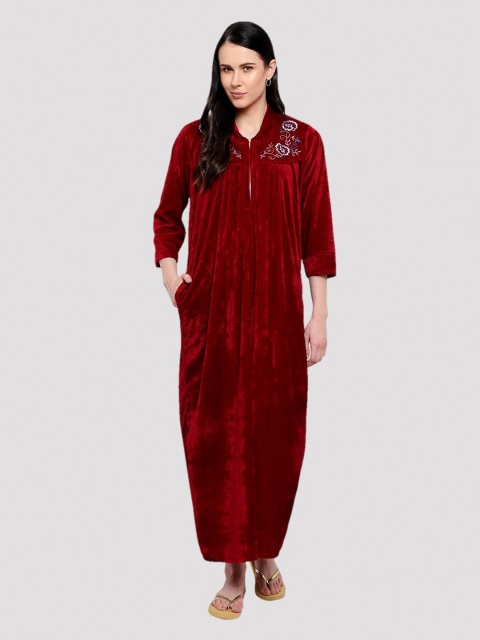 

CIERGE Women Maroon Maxi Nightdress