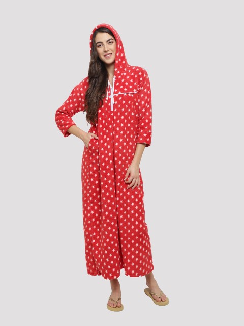 

CIERGE Women Red Printed Maxi Nightdress