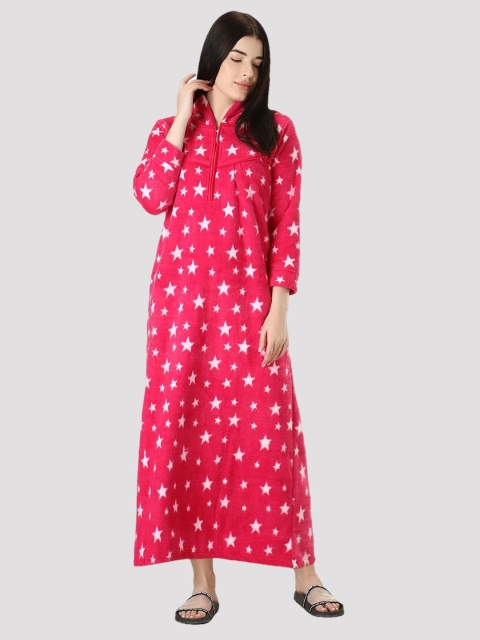 

CIERGE Women Maroon Printed Maxi Nightdress