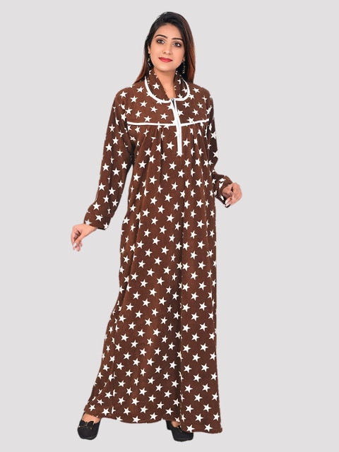 

CIERGE Women Brown Printed Maxi Nightdress