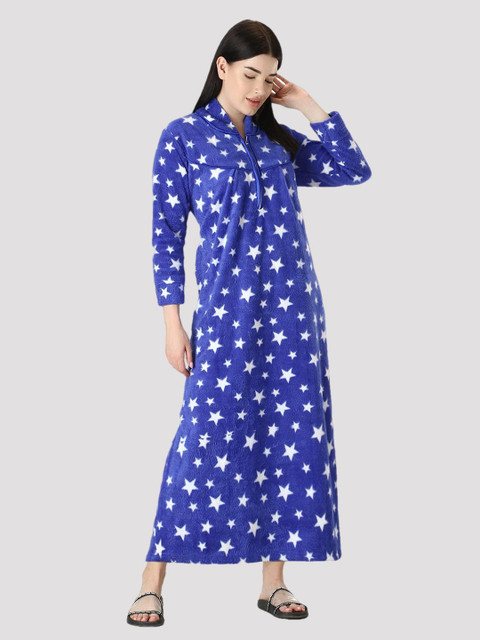 

CIERGE Women Blue Printed Maxi Nightdress