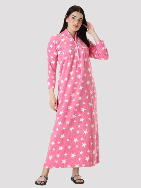 

CIERGE Women Pink Printed Maxi Nightdress
