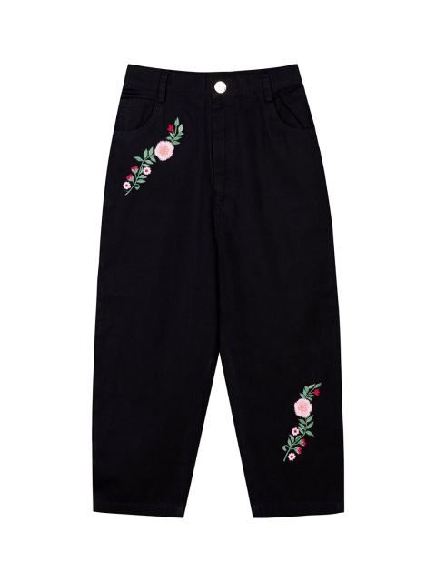 

Budding Bees Girls Black Floral Embroidered Relaxed Trousers