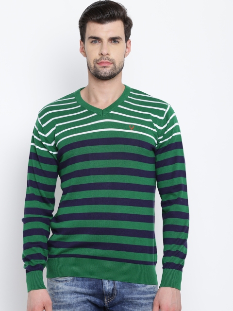 

Solly Sport by Allen Solly Men Green & Blue Striped Sweater