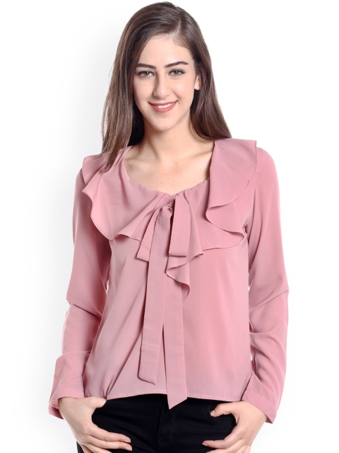 

20Dresses Women Pink Solid Top with Ruffle Detail