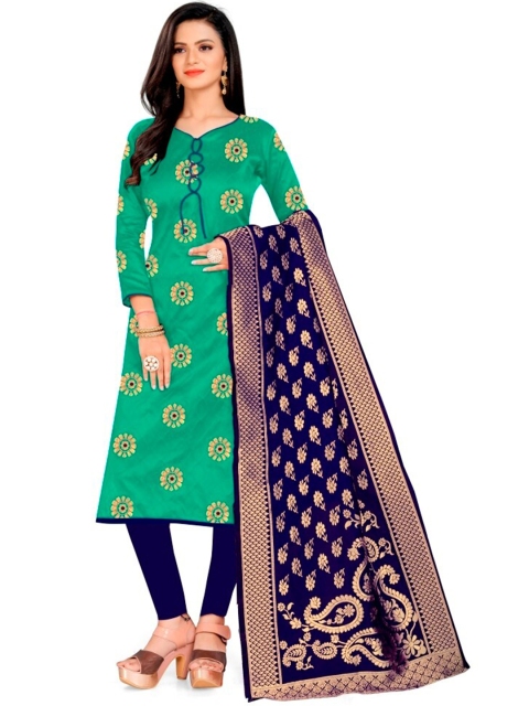 

MORLY Sea Green & Blue Dupion Silk Unstitched Dress Material