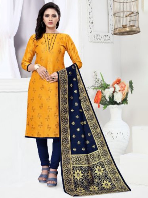 

MORLY Yellow & Blue Dupion Silk Unstitched Dress Material