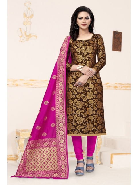 

MORLY Brown & Purple Dupion Silk Unstitched Dress Material