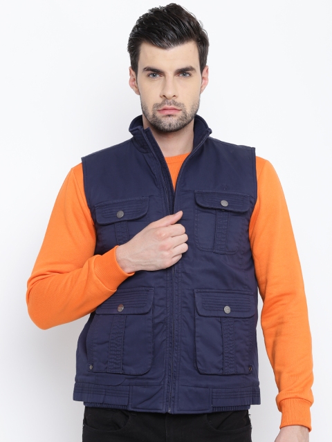 

Allen Solly Men Navy Blue Solid Tailored Jacket
