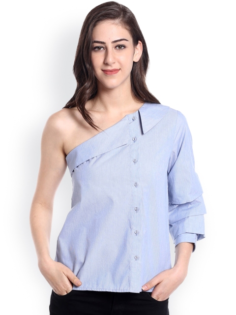 

20Dresses Women Blue Solid Shirt Style Top