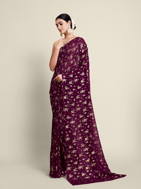 

all about you Maroon & Gold-Toned Floral Printed Saree