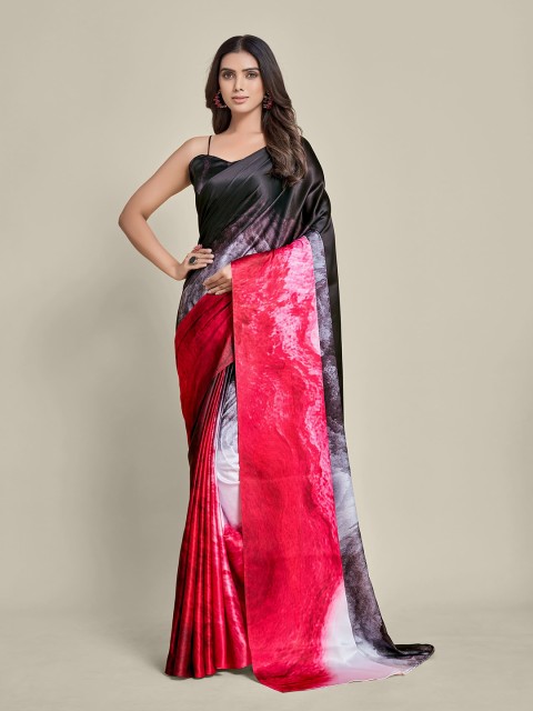 

all about you Red & Black Tie and Dye Satin Saree