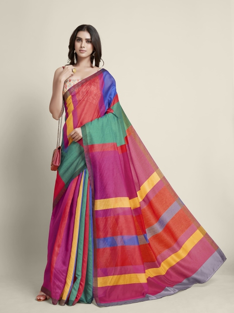 

all about you Magenta & Blue Colourblocked Saree