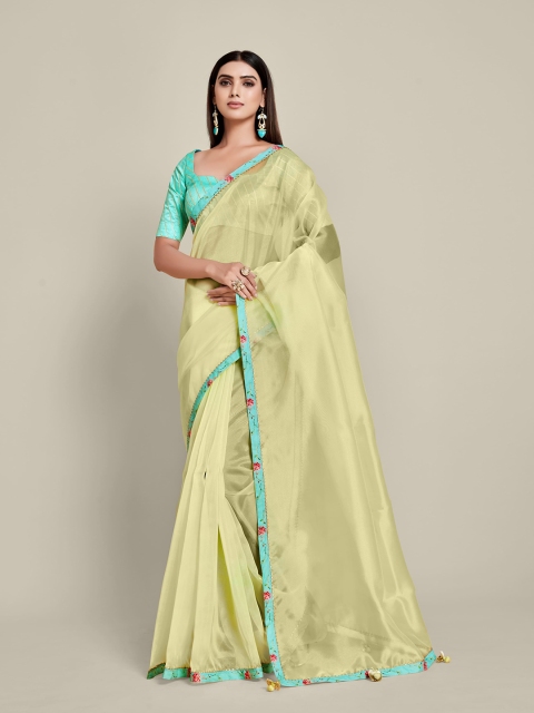 

all about you Lime Green & Blue Organza Printed Border Saree