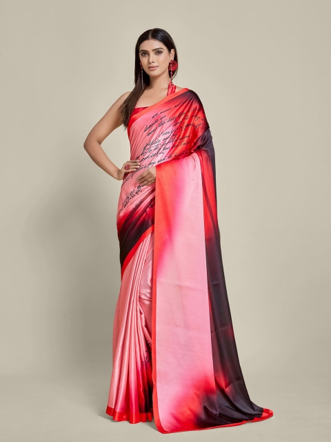 

all about you Peach-Coloured & Black Tie and Dye Satin Saree