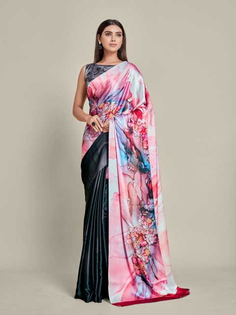 

all about you Pink & Grey Tie and Dye Satin Saree
