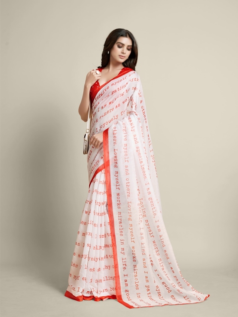 

all about you White & Red Abstract Printed Saree