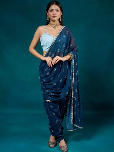 

Alaya By Stage3 Blue & Green Floral Saree