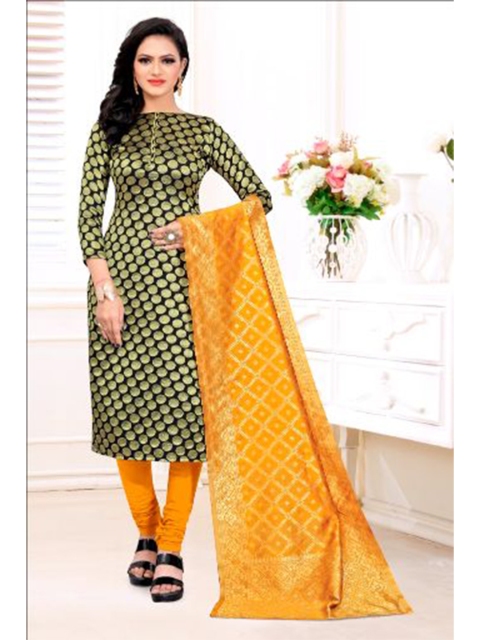 

MORLY Black & Mustard Dupion Silk Unstitched Dress Material