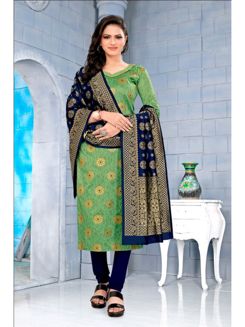 

MORLY Green & Blue Dupion Silk Unstitched Dress Material