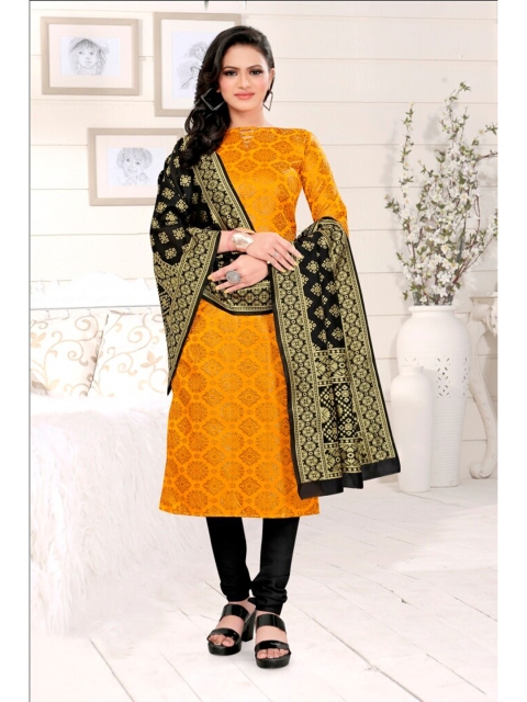 

MORLY Yellow & Black Dupion Silk Unstitched Dress Material