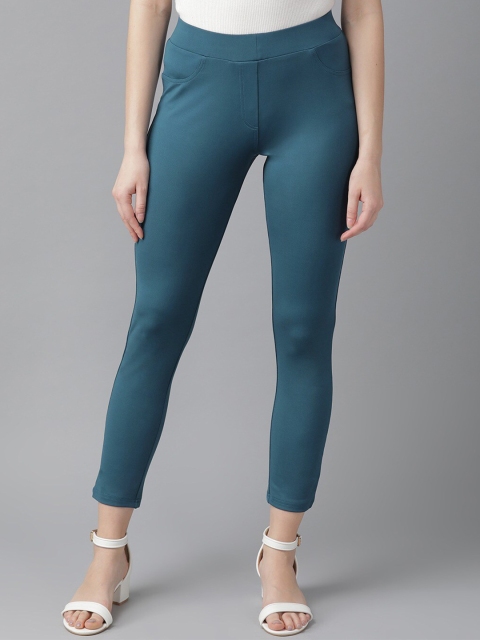 

Hubberholme Women Teal Blue Slim Fit Treggings