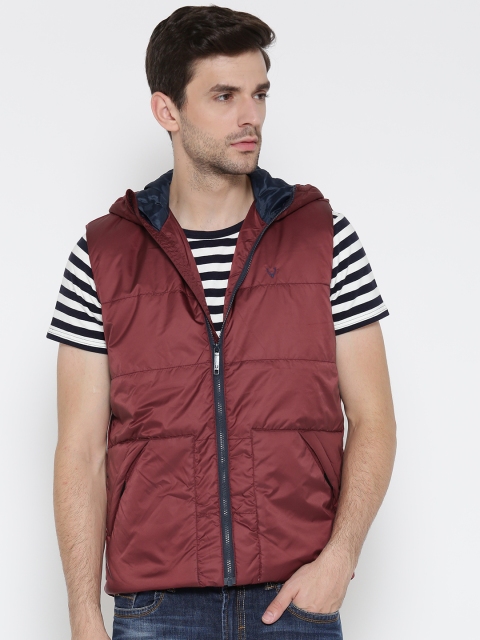 

Allen Solly Sport Men Maroon Solid Hooded Sleeveless Padded Jacket