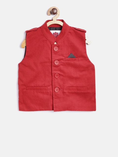 

612 Ivy League Boys Red Solid Nehru Jacket