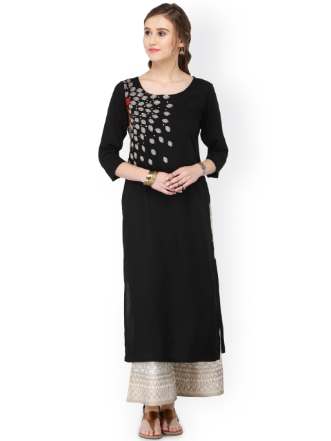 

Varanga Women Black & White Zari Embroidered Solid Kurta with Palazzos