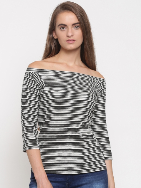 

Ginger by Lifestyle Women White & Black Striped Bardot Top