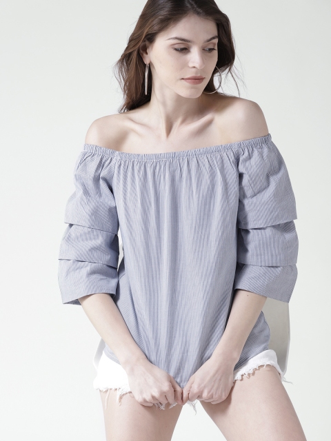

20Dresses Women Blue Striped Bardot Pure Cotton Top