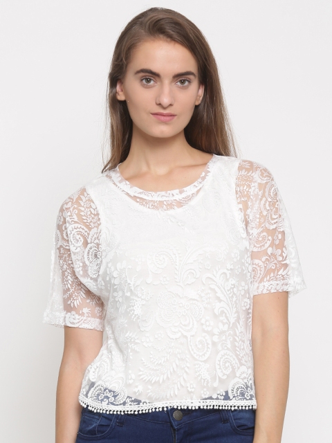 

Ginger by Lifestyle Women White Self Design Sheer Top