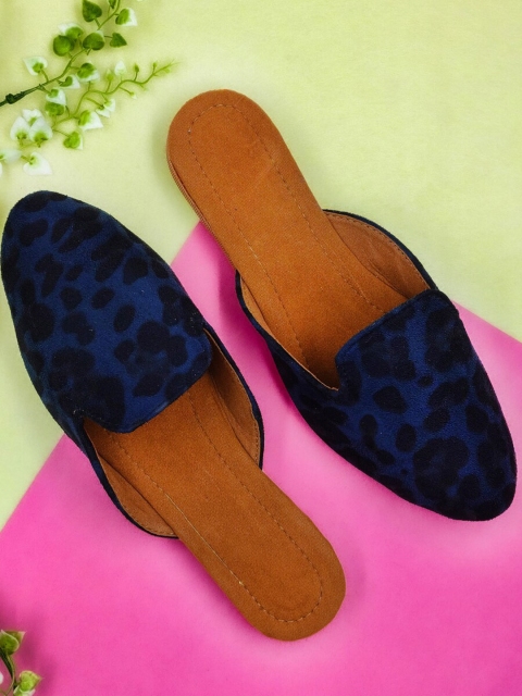 

Sayera Women Blue Printed Mules with Embroidered Flats