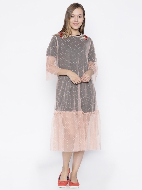 

CODE by Lifestyle Women Peach-Coloured Self Design A-Line Dress