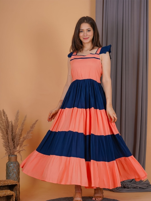 

PURSHOTTAM WALA Cream-Coloured Colourblocked Maxi Dress