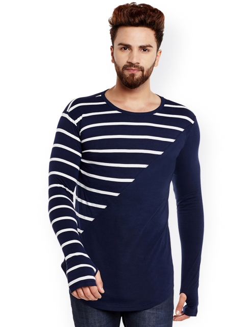 

Hypernation Men Navy Blue Striped Slim Fit T-shirt