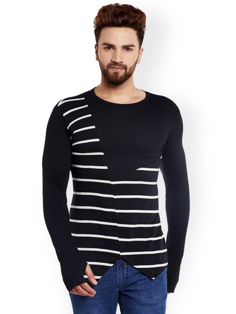 

Hypernation Men Black & White Striped Slim Fit T-shirt