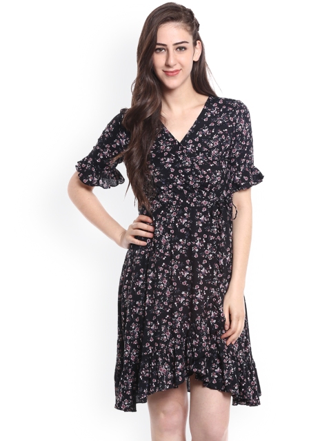 

20Dresses Women Black Printed Wrap Dress